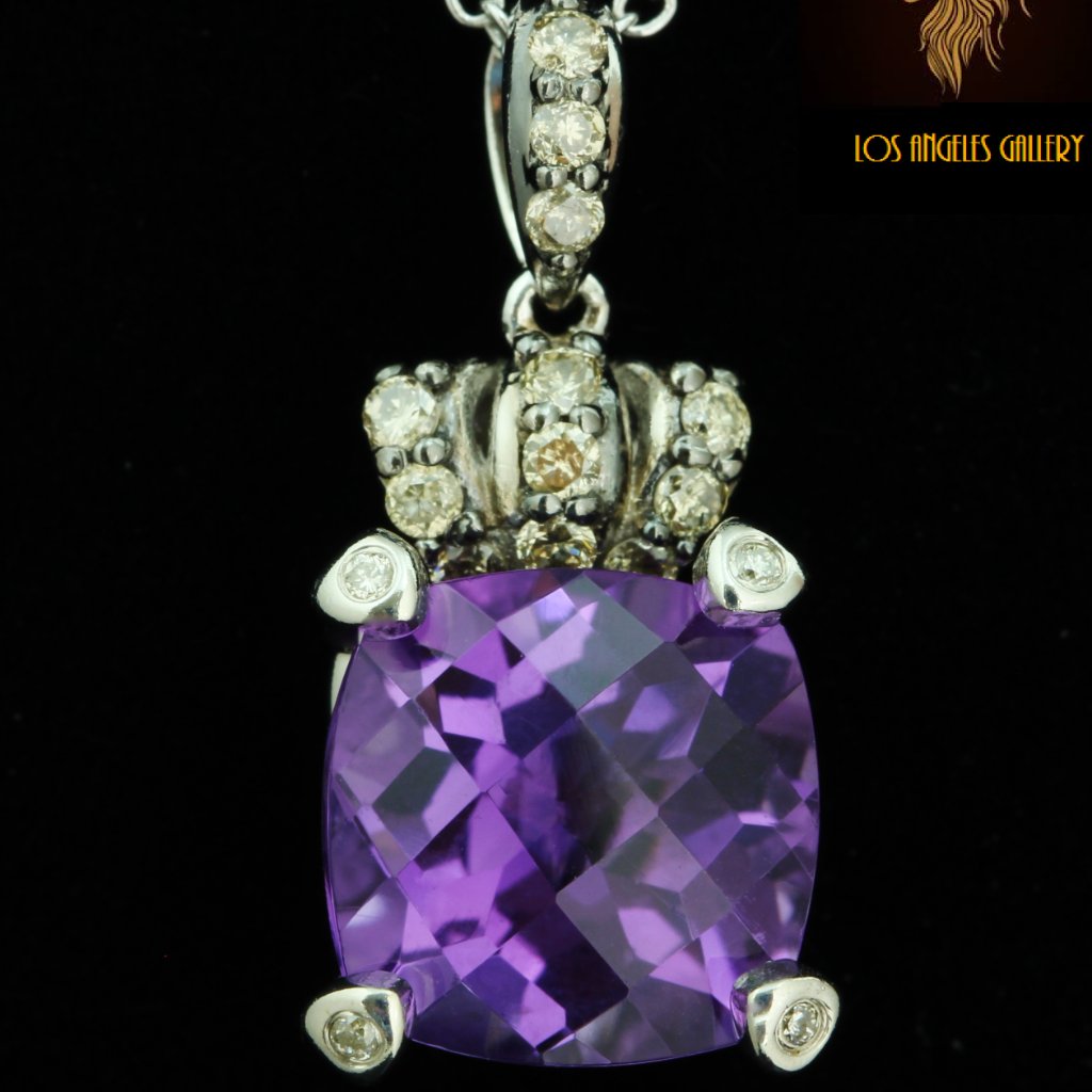 3950 New Levian 25 Ct Aaa Amethyst Diamond Necklace 14k 1750$